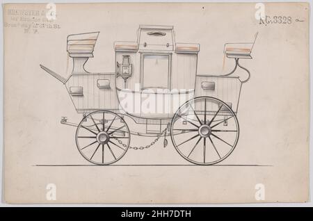 Design pour Park Drag, n°3328a 1877 Brewster & Co. American Brewster & Company Historised in 1810 by James Brewster (1788–1866) in New Haven, Connecticut, Brewster & Company, spécialisée dans la fabrication de chariots fins.Le fondateur a ouvert une salle d'exposition à New York en 1827 au 53-54 Broad Street, et l'entreprise a prospéré sous des générations de leadership familial.L'expansion a nécessité des déplacements dans le bas de Manhattan, avec des changements de nom reflétant des changements de direction – James Brewster & Sons exploité au 25 Canal Street, James Brewster Sons au 396 Broadway, et Brewster de Broome Street était la base Banque D'Images