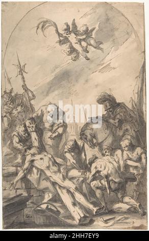 Le martyre de Saint Andrew (recto); le dos d'une femme portant une longue robe avec une robe de Ruff (verso) 1689–1767 Gaspare Diziani Italien.Le martyre de Saint Andrew (recto); le dos d'une femme portant une robe longue avec une robe de Ruff (verso) 338606 Banque D'Images