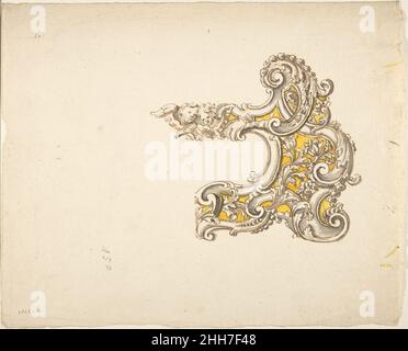 Half Rococo Cartouche avec des chérubins 18th Century Anonyme, Italien, Bolognese 18th Century artiste Italien.Moitié Rococo cartouche avec des chérubins.Anonyme, Italien, Bolognese artiste du 18th siècle.18th siècle.Stylo et encre, lavage gris et aquarelle Banque D'Images