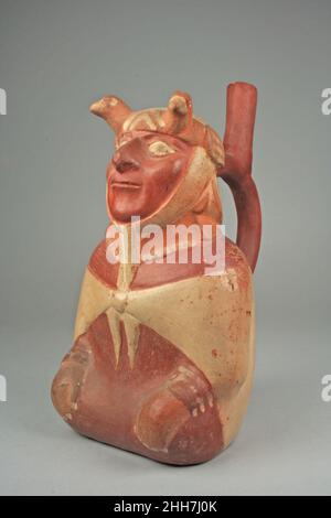 Bouteille à bec en étrier avec figurine Century Moche 3rd–5th.Flacon avec bec verseur en forme d'étrier, empreinte de dignité 308413 Banque D'Images