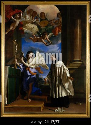 La vocation de Saint Aloysius (Luigi) Gonzaga ca.1650 Guercino (Giovanni Francesco Barbieri) Italien ce retable a été commandé pour l'église théatine de Guastalla en 1650 par le duc Ferrante III Gonzaga (1618–1678) pour célébrer Luigi Gonzaga (né en 1568), qui a démissionné de son titre hérité de marquis et a rejoint l'ordre jésuite à Rome en 1585.Il s'est consacré aux soins des pauvres jusqu'à la mort de la peste en 1591.Il est béatifié en 1621 et canonisé en 1726.Dans la peinture de Guercino, un ange tient au-dessus de la tête du saint une couronne qui remplace la couronne, symbolisant les marquês Banque D'Images