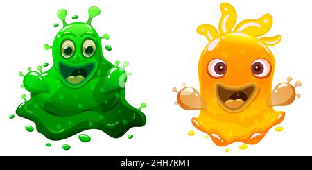 Un ensemble de personnages scintillants colorés Slime Monsters.Liquide drôle extra-plat extraterrestres.Illustration vectorielle Illustration de Vecteur