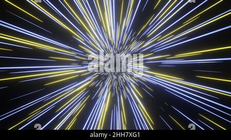 Illustration du voyage dans l'espace abstrait 3D.Lignes lumineuses sur fond noir. Banque D'Images