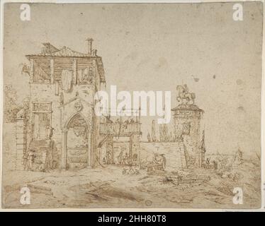 Paysage fantaisiste (Paysage avec Villa Building et monument équestre) 1697–1768 après Canaletto (canal Giovanni Antonio) Italien.Paysage fantaisiste (Paysage avec Villa Building et monument équestre) 338364 Banque D'Images