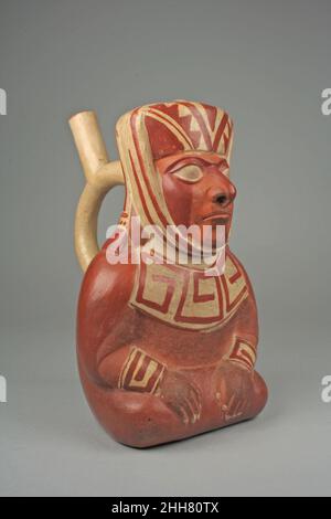 Bouteille à bec en étrier avec figurine Century Moche 3rd–5th.Flacon avec bec verseur en forme d'étrier, empreinte de dignité 308412 Banque D'Images