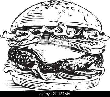 dessin à la main burger dessin gravure style d'illustration Illustration de Vecteur