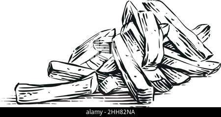 frites dessin main croquis gravure style d'illustration Illustration de Vecteur