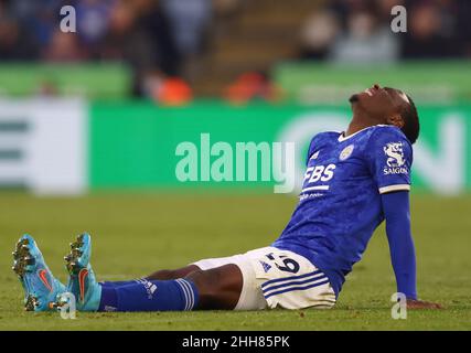 Leicester, Royaume-Uni.23rd janvier 2022.Patson Daka, de Leicester City, réagit à une blessure lors du match de la Premier League au King Power Stadium de Leicester.Crédit photo à lire : Darren Staples/Sportimage crédit : Sportimage/Alay Live News Banque D'Images