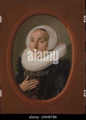 Anna van der AAR (née le 1576/77, décédée après 1626) 1626 Frans Hals Dutch Scriverius était un historien, poète et érudit éminent de la littérature classique.Sa femme, Anna van der AAR, était la fille d'un conseiller municipal de Leiden.Dans cette paire de portraits, Hals utilise l'échelle, le format ovale et le système de cadrage illusionniste qui, depuis plusieurs décennies, était courant dans les portraits hollandais.Le portrait masculin a été gravé en 1626 par Jan van de Velde II; des impressions auraient été envoyées à des collègues savants dans toute l'Europe.Les panneaux ont été retenus comme souvenirs de famille, dans lesquels Hals a Banque D'Images
