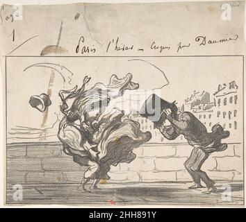 Un coup de vent non prédit par Mathieu (de la Drôme), planche 1 du Croquis d'hiver 3 décembre 1864 Honoré Daumier Français.Un coup de vent non prédit par Mathieu (de la Drôme), planche 1 du Croquis d'hiver 393875 Banque D'Images