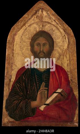 Christ Bénédiction ca.1311 Segna di Buonaventura Italien ce panneau était l'apogée d'un retable non identifié.Ses formes modélisées avec douceur ont été inspirées par Duccio, avec qui Segna doit avoir travaillé.Les striations d'or dérivent d'icônes byzantines et indiquent le caractère sacré de la figure.Christ Bénédiction.Segna di Buonaventura (italien, Sienne actif en 1298–mort le 1326/31). CA.1311. Tempera sur bois, or.Peintures Banque D'Images