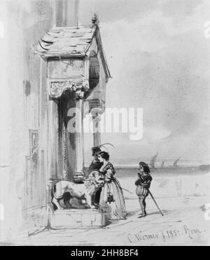 Couple entrant dans le bâtiment, avec le préposé (de Cropsey Album) 1850 Carl Friedrich Heinrich Werner allemand.Couple entrant dans le bâtiment, avec le préposé (de l'album Cropsey) 13194 Banque D'Images