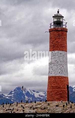 Phare des Eclaieurs - le phare à la fin du monde, dans le canal Beagle près d'Ushuaia, Tierra del Fuego, sud de l'Argentine Banque D'Images