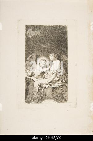 Sainte Catherine d'Alexandrie ca.1764 Jean Honoré Fragonard Français cette gravure provient d'un groupe de seize de Fragonard à Paris vers 1763-64, sur la base de dessins à la craie noire qu'il avait réalisés en Italie quelques années auparavant pour son ami et patron, l'abbé de Saint-non.Cette composition est basée sur une peinture de Sainte Catherine touchée par l'amour divin de Mattia Perti (italien, 1613-1699).C'était l'une des cinq peintures de Perti Fragonard copiées dans l'église de San Pietro a Maiella à Naples en mars 1761.Sainte Catherine d'Alexandrie 369313 Banque D'Images