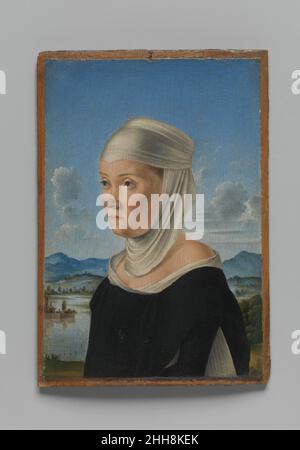 Portrait d'une femme, peut-être un Nun de San Secondo; (verso) scène en grisaille ca.1485–95 Jacometo (Jacometo Veneziano) Italien ce portrait exquis et énigmatique et son pendentif (1975,1.86) sont très probablement les œuvres du peintre et illuminateur vénitien Jacometo, enregistré par le connaisseur Marcantonio Michiel dans la collection d'un patricien vénitien en 1543.Michiel, qui les a félicités comme "un travail le plus parfait", a identifié l'homme comme Alvise Contarini et la femme comme une "nonne de San Secondo" (un couvent bénédictin de Venise).Les portraits appariés et l'allusion à la fidélité sur les foies Banque D'Images