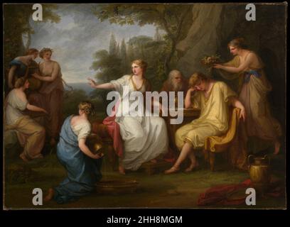 Le chagrin de Telemachus 1783 Angelica Kauffmann Swiss Kauffmann est née en Suisse mais a fait sa réputation en Italie et en Angleterre, où elle était membre fondatrice de l'Académie Royale.Cette peinture et son pendentif ont été exécutés à Rome pour Monseigneur Onorato Caetani, qui a eu son portrait peint la même année par Kauffmann.Ses portraits ultérieurs de Mengs en 1779 et de Batoni en 1782 témoignent du caractère international et serré des cercles intellectuels romains du XVIIIe siècle.Les sujets de Kauffmann sont tirés du roman de François Fénelon les aventures de Telemachus, publié pour la première fois dans Banque D'Images