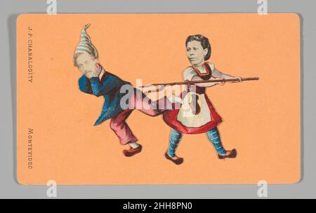 [Collage photo: Femme avec Pitchfork visant l'homme] ca.1875 Juan Pedro Chabalgoity la carte de visite, un format composé d'une photographie d'environ 2 x 4 pouces montée sur le papier cartonné, était peut-être le plus omniprésent des photographies du XIXe siècle.Le photographe français André-Adolphe-Eugène Disdéri a breveté la carte pour la première fois en 1854.Son innovation, qui consiste à exposer non seulement une mais huit images photographiques sur la même plaque de verre négative, a permis de faire des cartes à moindre coût et des reproduire à grande échelle.À la fin de 1850s et tout au long de la seconde moitié du siècle, c'est Banque D'Images