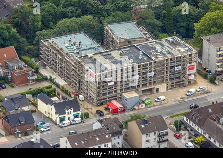 Vue aérienne, chantier et nouveau bâtiment d'une maison de retraite, Düsseldorfer Landstraße 163-169, Buchholz, Duisburg, Ruhr,Rhin-Nord-Ouest Banque D'Images