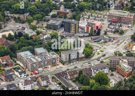 Vue aérienne, chantier et nouveau bâtiment d'une maison de retraite, Düsseldorfer Landstraße 163-169, Buchholz, Duisburg, Ruhr,Rhin-Nord-Ouest Banque D'Images