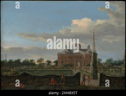 Le huis Ten Bosch à la Haye et son jardin formel (vue du Sud) ca.1668–70 Jan van der Heyden Dutch artiste et inventeur (entre autres improve­ments urbains, il a conçu la pompe à incendie), Van der Heyden s'est spécialisé dans les paysages urbains précis et lumineux et les vues sur les maisons de campagne.Ces deux peintures en forme de bijou représentent Huis Ten Bosch (Maison dans les Bois), la maison de campagne de la veuve Princesse d'Orange et encore une résidence de la famille royale hollandaise aujourd'hui.Van der Heyden montre la maison au milieu de son jardin formel d'hédgerows, pavillons, et obélisques, peuplés par le jardinier de travail Banque D'Images