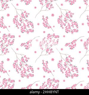 Motif fleuri sans couture Sakura.Fond blanc sans fin Vector avec fleurs Sakura.Motif printemps et éléments floraux. Illustration de Vecteur