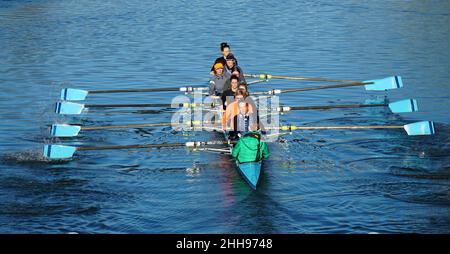 Les dames ont fait huit exercices d'équipe d'aviron sur la rivière Ouse. Banque D'Images