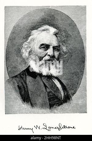 Henry Wadsworth Longfellow (1807-1882) était un poète et éducateur américain.Parmi ses œuvres les plus connues figurent « Paul Revere's Ride », « Hiawatha » et « Evangeline ».Cette illustration date de 1891. Banque D'Images
