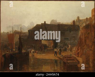 Saltash avec le ferry d'eau, Cornwall 1811 Joseph Malbord William Turner British cette photo est un produit du voyage de Turner à l'ouest de l'Angleterre à l'été 1811.Saltash est une vieille ville marchande de Cornwall, de l'autre côté de la rivière Tamar depuis Devonport et Plymouth, et est le site d'un service de traversier vieux de plusieurs siècles.Turner évoqua le commerce à Saltash à travers les bateaux, les chevaux de compagnie, et les gens assemblés le long de la rive boueuse.Le critique d'art britannique John Ruskin a décrit ce tableau dans une lettre de 1852 comme « ce que l'esprit voit quand il recherche la poésie dans une vie réelle humble ».Bien que le ciel Banque D'Images