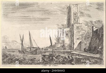 Tour de Calais (Tour de Calais), tour à droite, deux navires dans la mer à gauche et au centre, de "vues sur les ports maritimes" (Vues de ports de mar) 1647 Stefano della Bella Italian.Tour de Calais (Tour de Calais), tour à droite, deux navires dans la mer à gauche et au centre, de "vues sur les ports maritimes" (Vues de ports de mar) 413348 Banque D'Images