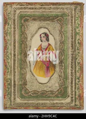 Carte de Saint-Valentin en boîte 1840–99 Anonyme, britannique, 19th Century British boîte rectangulaire, revêtue de papier décoratif dans divers motifs et couleurs.Sur le couvercle une image a été placée d'une femme dans une robe victorienne tenant une lettre.Le montre un cupidon, un rebuts en relief avec le mot 'constance', des fleurs et des couronnes en tissu, le tout entouré d'un cadre de style baroque en papier lacé.Carte de Saint-Valentin en boîte 399938 Banque D'Images