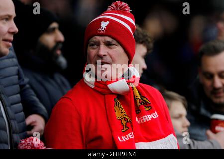 Londres, Royaume-Uni.23rd janvier 2022.Un fan de Liverpool lors du match de la Premier League entre Crystal Palace et Liverpool à Selhurst Park, Londres, Angleterre, le 23 janvier 2022.Photo de Carlton Myrie.Utilisation éditoriale uniquement, licence requise pour une utilisation commerciale.Aucune utilisation dans les Paris, les jeux ou les publications d'un seul club/ligue/joueur.Crédit : UK Sports pics Ltd/Alay Live News Banque D'Images