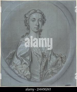 Portrait sur la longueur de la poitrine Etude d'une jeune femme avec un châle à rayures ca.1740–60 cercle de Joseph van Aken Flamand après une formation à Anvers, le jeune Van Aken se rend à Londres, où il se spécialise dans la peinture de draperies.Les principaux portraitistes du pays, dont Joseph Highmore, Thomas Hudson et Allan Ramsay, ne peignaient souvent qu'un seul visage de sitter, comptant sur Van Aken pour terminer le reste de la figure.Son travail est devenu omniprésent, au point que le collectionneur et écrivain Horace Walpole a fait remarquer avec ironie: «comme en Angleterre, presque tout le monde est peint, donc presque tous les travaux de peintre ont été peints Banque D'Images