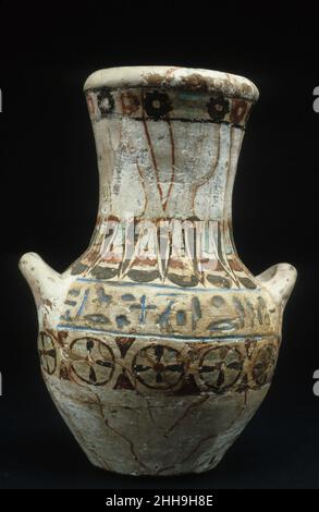 Vase en poterie à deux mains d'Amenhotep ca.1550–1295 C.-B. Nouveau Royaume.Vase en poterie à deux mains d'Amenhotep. CA.1550–1295 C.-B.Poterie, peinture.Nouveau Royaume.De l'Egypte; dit être de l'Egypte moyenne, Mallawi.Dynastie 18 Banque D'Images