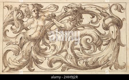 Conception de panneaux horizontaux avec un jeune homme et un (masculin) Sphinx interspered entre Acanthus Rinteaux 17th siècle (première moitié) Anonyme, Italien, Venetian, 17th siècle Italien.Conception de panneaux horizontaux avec un jeune homme et un Sphinx (mâle) interspersoné entre Acanthus Rinteaux 410863 Banque D'Images