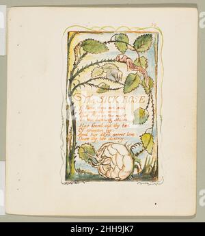 Chansons d'innocence et d'expérience: La Rose malade ca.1825 William Blake Britannique.Chansons d'innocence et d'expérience : la Rose malade.William Blake (Britannique, Londres 1757–1827 Londres). Env.1825. Gravure en relief imprimée à l'encre orange-marron et colorée à la main avec aquarelle et or.Imprime Banque D'Images