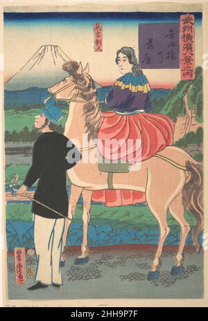 Oies descendantes au pont Yoshida [couple anglais] (Yoshidabashi no rakugan [Igirisujin]) 1st mois, 1861 Utagawa Yoshitora Japonais.Oies descendantes au pont Yoshida [couple anglais] (Yoshidabashi no rakugan [Igirisujin]) 73471 Banque D'Images