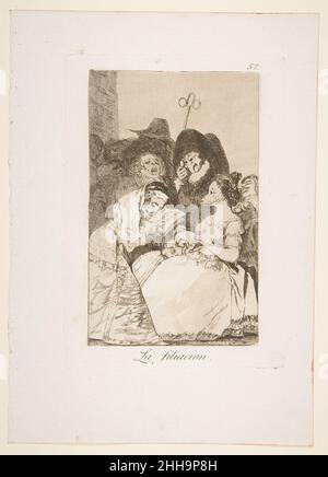 Plaque 57 de 'Los Caprichos' : la filiation (la filiacion.)1799 Goya (Francisco de Goya y Lucientes) Espagnol.Plaque 57 de 'Los Caprichos' : la filiation (la filiacion.)380704 artiste: Goya (Francisco de Goya y Lucientes), Espagnol, Fuendetodos 1746?1828 Bordeaux, planche 57 de 'Los Caprichos':la filiation (la filiacion.), 1799, Etching et aquatint, plaque: 8 7/16 x 5 7/8 po.(21,5 x 15 cm) feuille : 11 9/16 x 8 1/4 po.(29,4 x 20,9 cm).Metropolitan Museum of Art, New York.Cadeau de M. Knoedler & Co., 1918 (18,64(57)) Banque D'Images