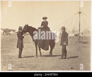 [Lady Canning sur son arabe noir et Lord Clyde, commandant en chef] 1858–61 Jean Baptiste Oscar Mallitte French.[Lady Canning sur son arabe noir et Lord Clyde, commandant en chef] 287650 Banque D'Images