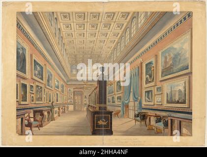 La Galerie d'images flamandes, le manoir de Thomas Hope, Duchess Street, Portland place 1830–51 Robert William Billings British en 1799, Thomas Hope, le célèbre architecte, voyageur et collectionneur, a acheté Duchess House, Londres du Dowager Lady Warwick et a mis sur le point de rénover le bâtiment original de Robert Adam.La première étape a été achevée en 1801, puis, en 1819, une galerie d'images flamande a été ajoutée aux propres conceptions de Hope, avec William Atkinson comme constructeur.L'espace de cinquante par vingt pieds à l'arrière de la maison avait un plafond plat à cercueils et élevé clerestory pour éclairer la collection Banque D'Images