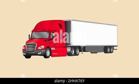 Semi-camion rouge avec remorque blanche vierge - Illustration Banque D'Images