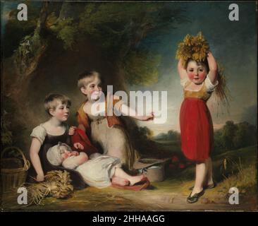 Les petits-enfants de Sir William Heathcote, 3rd Baronet William Owen British Owen était un rival contemporain de Sir Thomas Lawrence.Le portrait de Heathcote utilise une conception inhabituelle, montrant les petits-enfants d'un riche baronet habillé comme des enfants de chaumières.Les poulies de blé se rallient à la récolte.Le tableau, exposé à l'Académie royale en 1806, est l'un des près d'une douzaine de portraits exécutés par l'artiste pour des membres de la famille de Sir William.Les petits-enfants de Sir William Heathcote, 3rd Baronet 437239 Banque D'Images