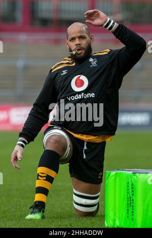 Limerick, Irlande.23rd janvier 2022.Nizaam CARR de Wasps pendant la Heineken Champions Cup, Round 4, Pool B match entre Munster Rugby et Wasps au parc Thomond de Limerick, Irlande, le 23 janvier 2022 (photo par Andrew SURMA/ Credit: SIPA USA/Alay Live News Banque D'Images