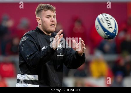 Limerick, Irlande.23rd janvier 2022.Scott BUCKLEY de Munster pendant la Heineken Champions Cup, Round 4, Pool B match entre Munster Rugby et Wasps au parc Thomond de Limerick, Irlande, le 23 janvier 2022 (photo par Andrew SURMA/ Credit: SIPA USA/Alay Live News Banque D'Images