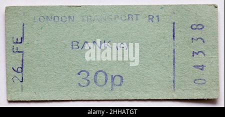 Vintage 1970s London Underground Railway Ticket - Bank Banque D'Images