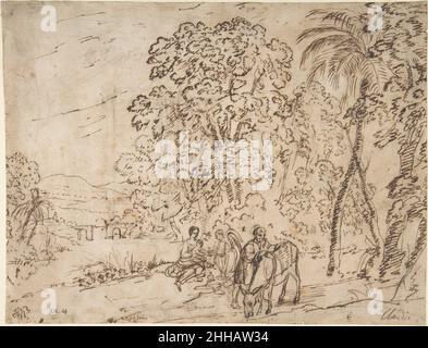 Le reste sur le vol en Egypte (recto); l'Arche de Titus, Camp Vaccino (verso) 17th siècle Claude Lorrain (Claude Gellée) Français.Le reste du vol en Égypte (recto); l'Arche de Titus, Camp Vaccino (verso) 371931 Banque D'Images