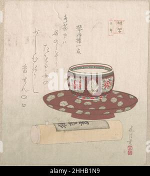 Teabowl et gâteau de poudre en tube 19th siècle Sunayama Gosei japonais.Teabhibou et gâteau en poudre dans un tube 54105 Banque D'Images