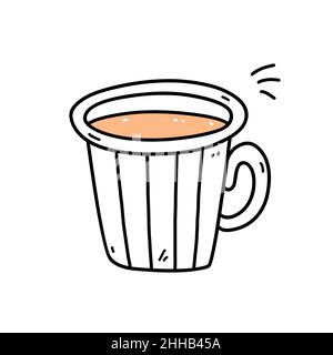 Tasse de café mignonne isolée sur fond blanc.Illustration vectorielle dessinée à la main, style doodle.Parfait pour les cartes, le menu, le logo, les décorations. Illustration de Vecteur