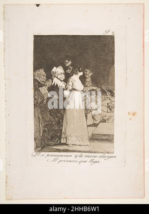 Assiette 2 de 'Los Caprichos' : ils disent oui et donnent leur main au premier comer (El si pronuncian y la mano alargen al primero que llega) 1799 Goya (Francisco de Goya y Lucientes) Espagnol.Assiette 2 de 'Los Caprichos' : ils disent oui et donnent leur main au premier comer (El si pronuncian y la mano alargen al primero que llega) 377784 Banque D'Images