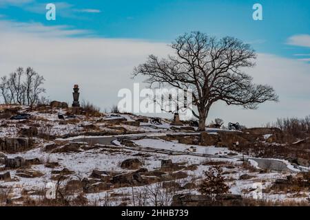 Devils Den et Witness Tree, parc militaire national de Gettysburg, Pennsylvanie, États-Unis Banque D'Images
