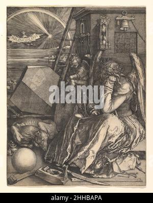 Melencolia I 1514 Albrecht Dürer Melencolia I de Dürer est l'un des trois grands estampes de 1513 et 1514 connu sous le nom de Meisterstiche (gravures principales).Les deux autres sont Chevalier, mort, et le Diable (43.106.2) et Saint Jérôme dans son étude (19.73.68).Les trois ne sont en aucun cas une série, mais ils correspondent aux trois sortes de vertu dans le scolasticisme médiéval--moral, théologique et intellectuel--Et ils incarnent la complexité de la pensée de Dürer et celle de son âge.Melencolia I est une représentation de la situation intellectuelle de l'artiste et est donc, par extension, un autoportrait spirituel Banque D'Images